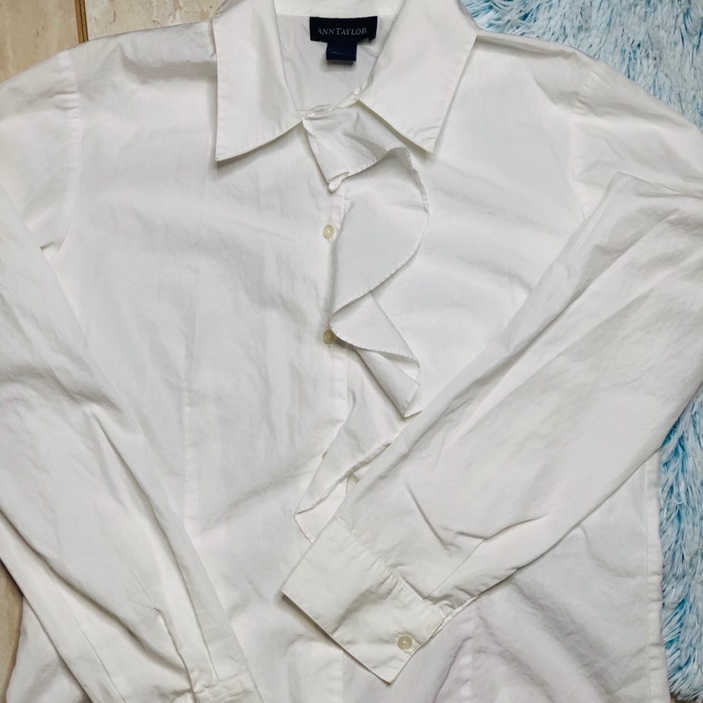 Ann Taylor Womens 8 Top Long Sleeve Cotton White